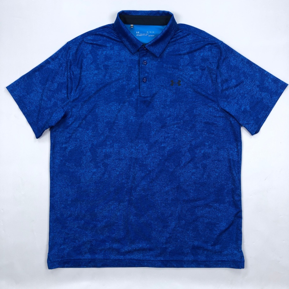 Under Armour HeatGear Mens XL Blue Heather Digital Print Polo Shirt 1306331